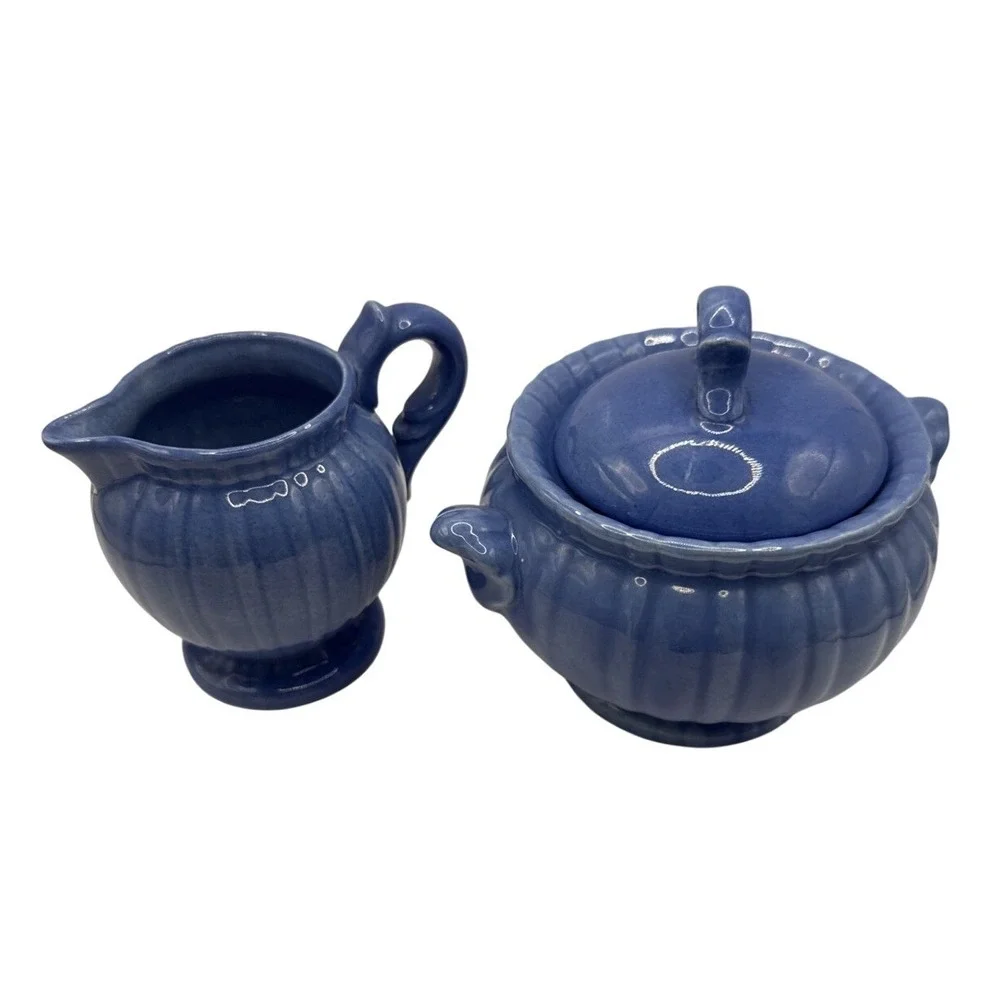Stangl Pottery Cream And Sugar Set‎ Colonial Blue MCM Vintage